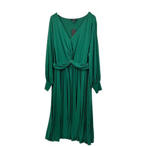 Eloquii Midi Dress Size 26 Castleton Green Knot Front Pleated Skirt‎ Women New